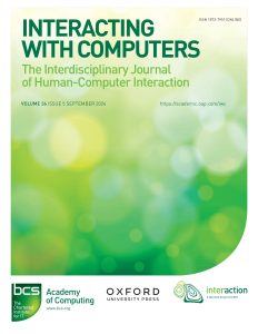 Cover of Interacting with Computers: The Interdisciplinary Journal of Human-Computer Interaction