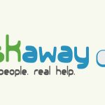 AskAway logo, with four circles connected by lines and text that reads "askaway. real people, real help."